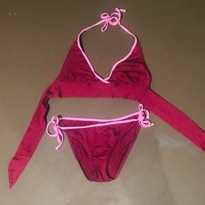 Women’s Maroon Bikini Swimsuit Bottom L Top XL